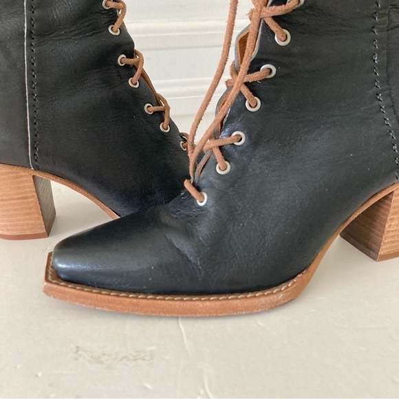 We The Free Canyon Lace Up Black Leather Heeled Boots Sz 37 - Picture 2 of 8